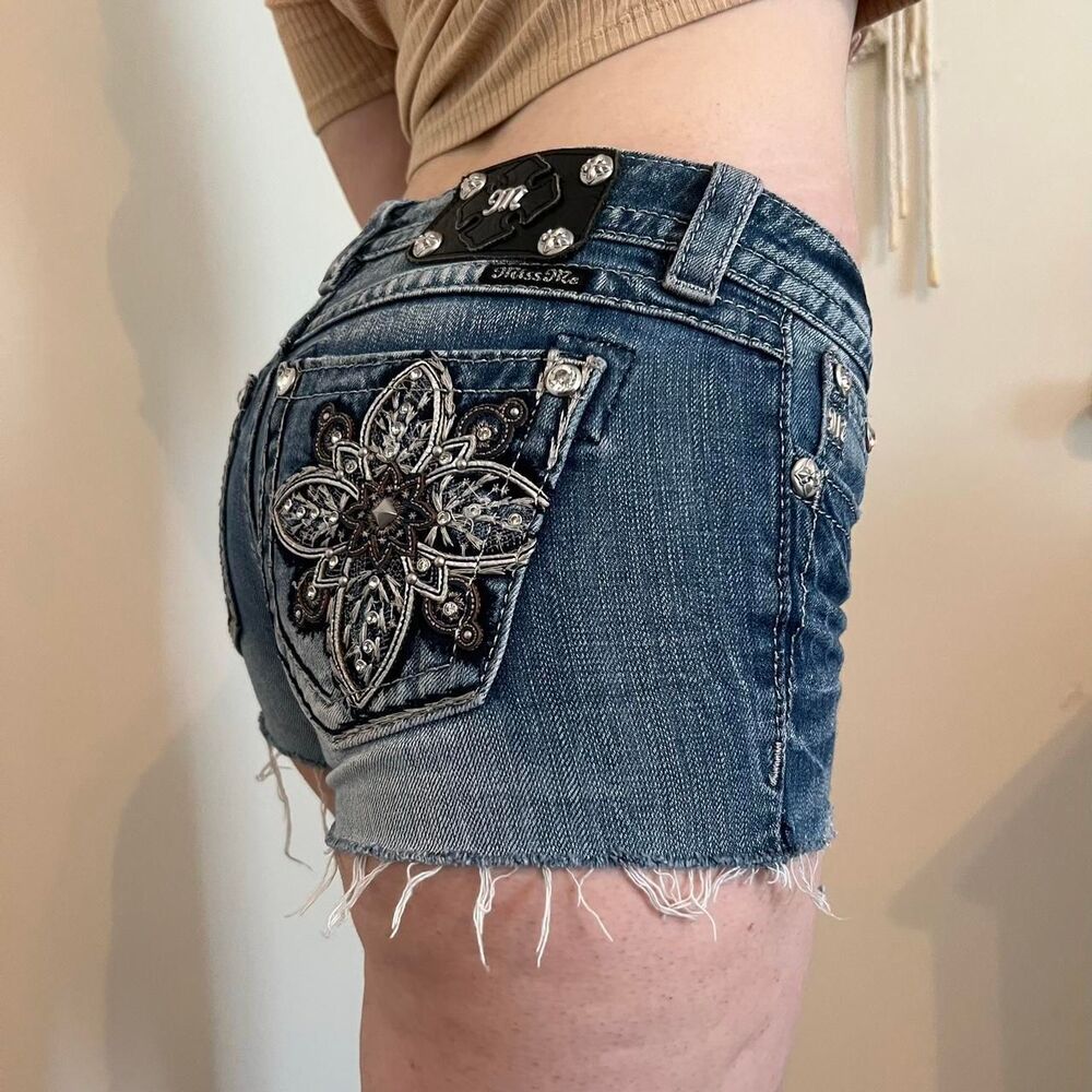 Miss Me Low Rise Rhinestone Shorts - Picture 2 of 5